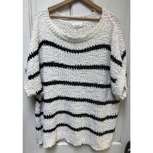 Andree By Unit Black White Striped Popcorn Knit S/S Top Size Large Oversized